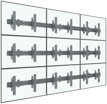 Video Wall 3x3 Popout Mounts with TVs superimposed